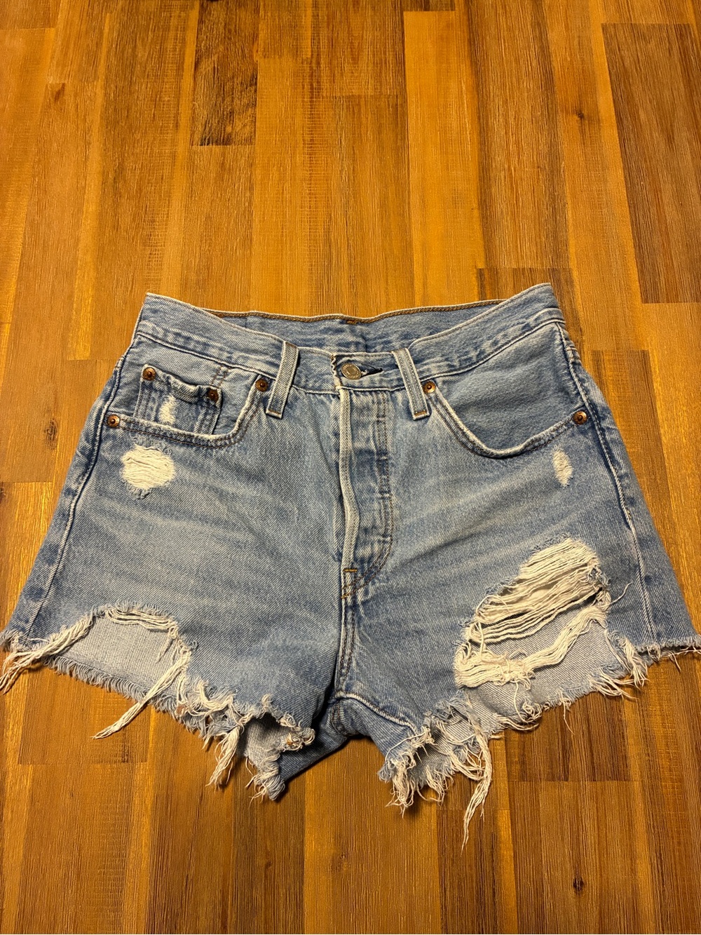 Levi's Light Blue High-Waist Distressed Denim Shorts